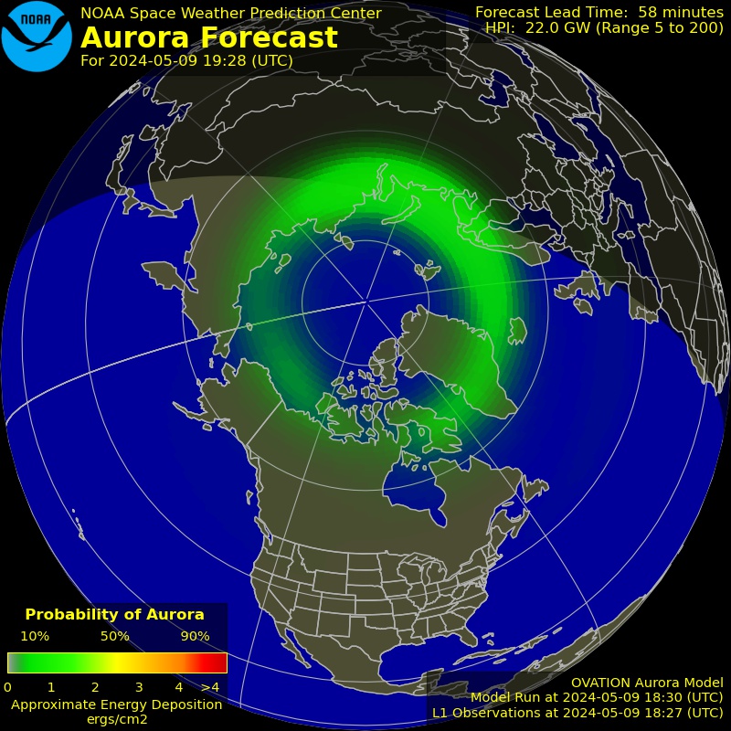 Latest Aurora Activity for the Northern Hemisphere