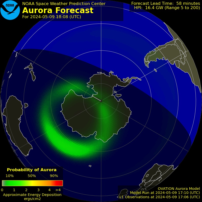 Current South Pole
                            Auroral Oval: