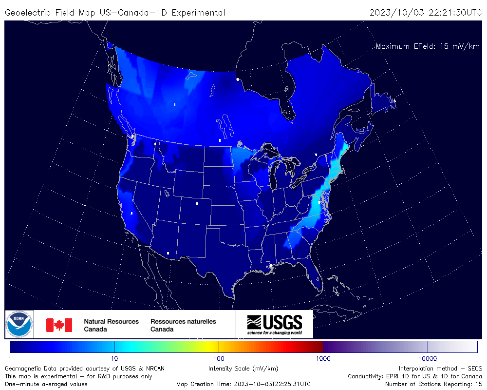 US-Canada-1D Geoelectric E Field 1- minute Image