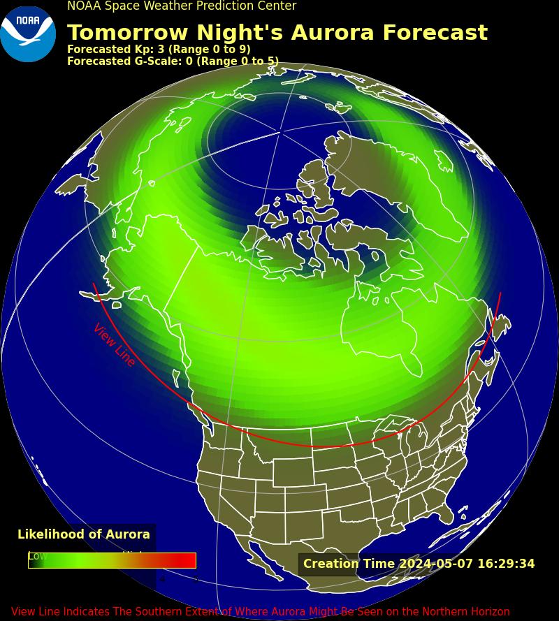 The latest Ovation aurora prediction plot and animation
