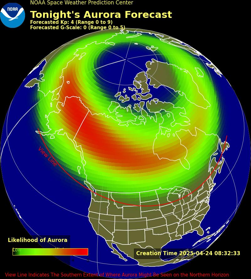 The latest Ovation aurora prediction plot and animation