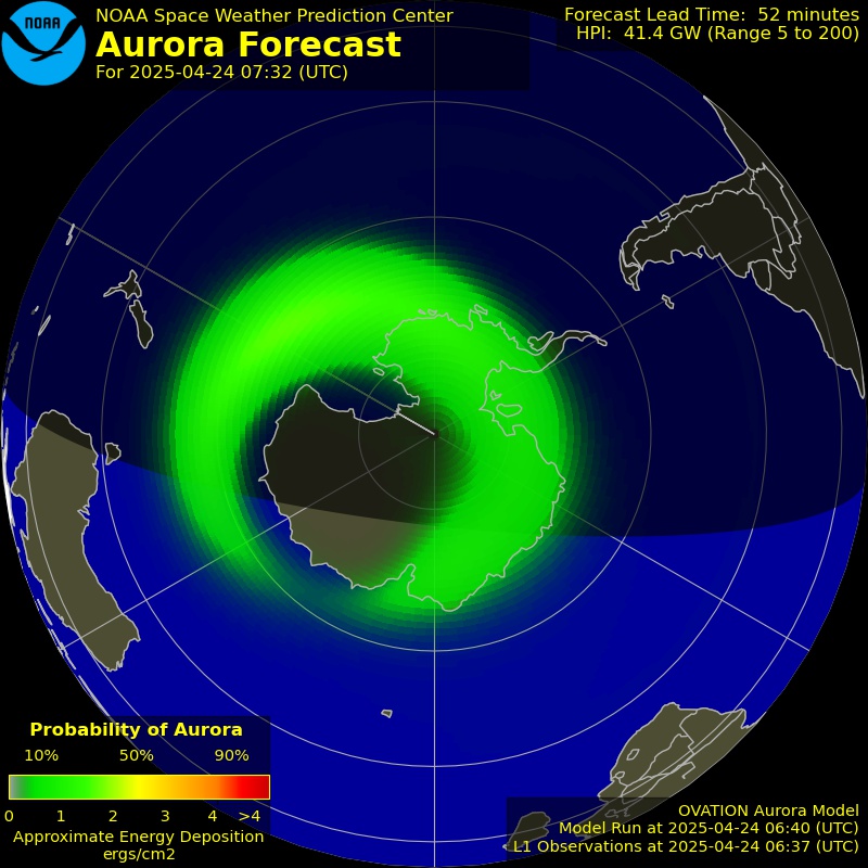 The latest Ovation aurora prediction plot and animation